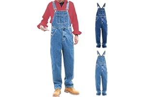 Mens Overalls Denim Dungaree Bib Overall Jumpsuits Vintage Loose Jeans Suspender Pants Rompers with Multiple Pockets