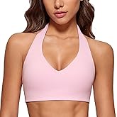 INGIA Womens Halter Longline Sports Bra Padded Low Back Yoga Bra Workout Crop Top with Built in Bra