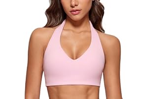 INGIA Womens Halter Longline Sports Bra Padded Low Back Yoga Bra Workout Crop Top with Built in Bra