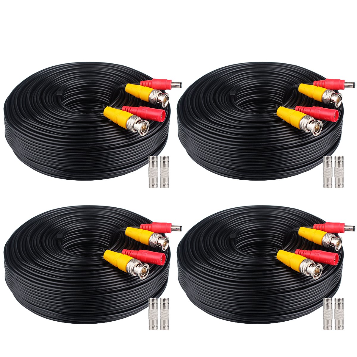 BNC Cable 4x100FT, All-in-One Siamese Video and Power Security Camera Wire, Camera Cable for All Max 5MP HD CCTV DVR Surveillance System (100FT 4PACK, Black)