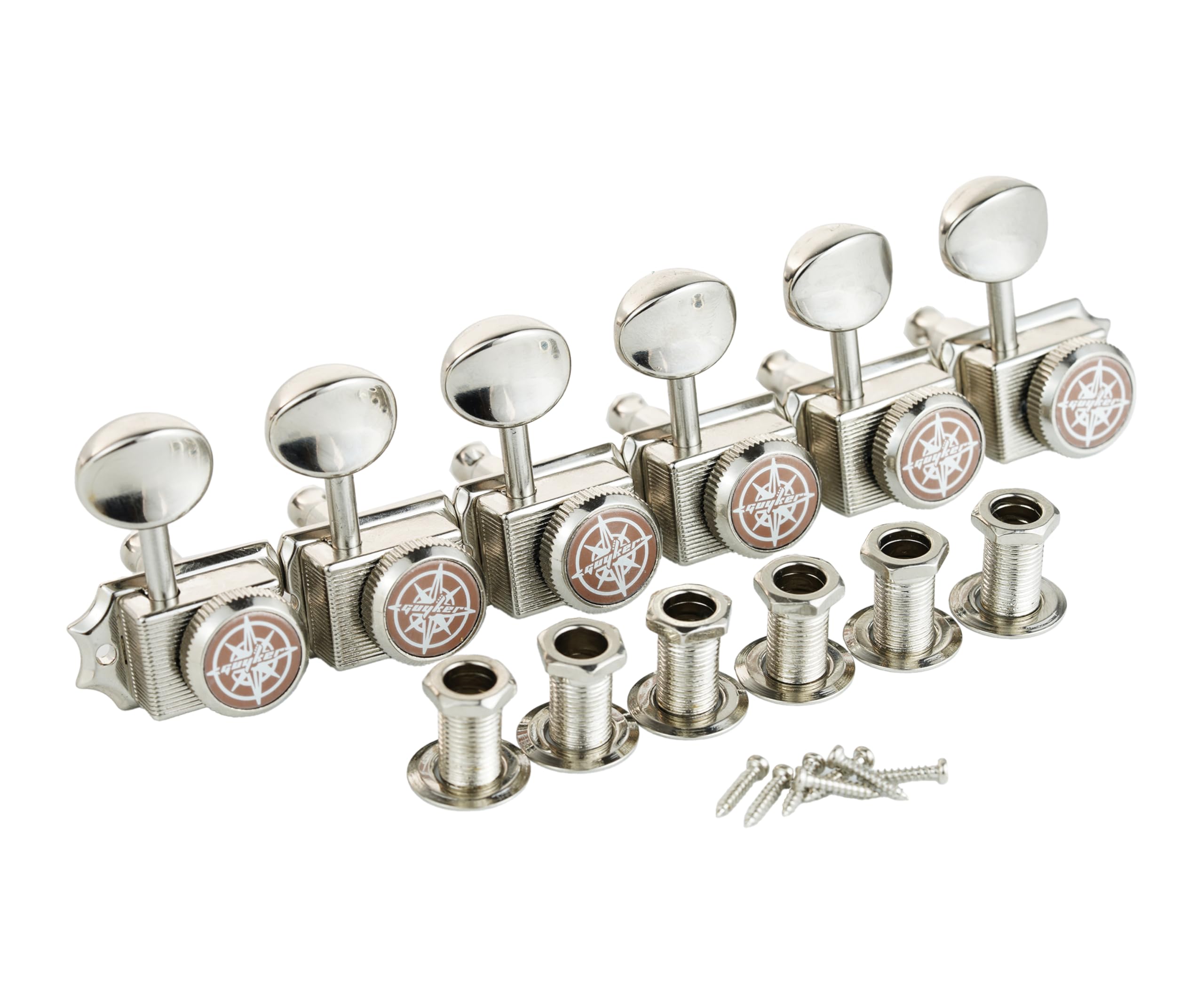 Guyker 6-in-line Vintage Guitar Lock String Tuners – Locking Tuning Key Pegs Machine Heads Replacement Parts for ST TL Style Electric Guitars – nickel