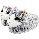 Onmygogo Indoor Fuzzy Winter Animal Cat Plush Slippers for Women Men Kids,Faux Fur,Warm House Slipper