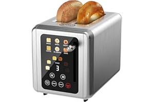 WUNLY Touch screen Toaster 2 slice, Stainless Steel Digital Timer Toaster with Sound Function, 6 Bread Types & 6 Shade Settings, Smart Extra Wide Slots Toaster with Bagel, Defrost Functions (grey)