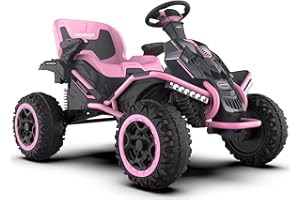 WEEONEKIDS 24V Ride on Toy for Big Children, Kids' Electric Vehicles Outdoor Race Toy with 4 Strong Motors Total 300W Bluetooth Speaker and 24V 7AH Big Battery, Adjustable Seat, Electric Cars (Pink)