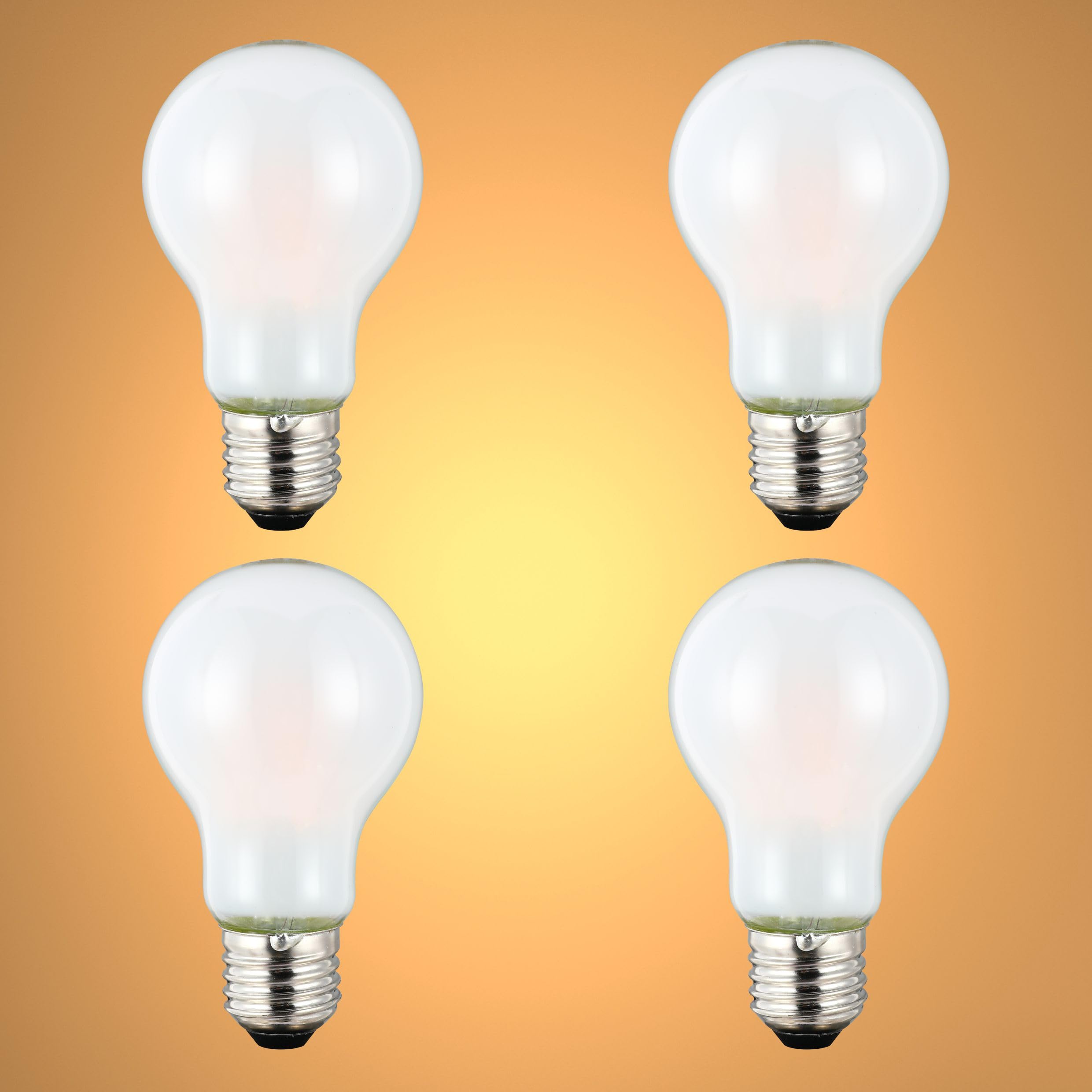 TEKLED® A60 GLS NONDIMMABLE Filament LED Bulbs | E27 Edison Screw | A19 Energy Saving 4W Light White Glass Bulb 40W Incandescent Bulb Equivalent | 2700K 535LM | 4-Pack | Warm White