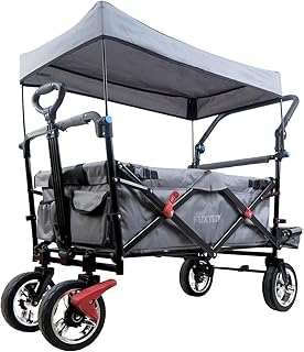 FUXTEC faltbarer Bollerwagen FX-CT800 grau klappbar mit Dach, Vorder- und Hinterrad-Bremse, Vollgummi-Reifen, Bügel,Innenraumverlängerung für extra lange Beine, für Kinder geeignet - Das Original !