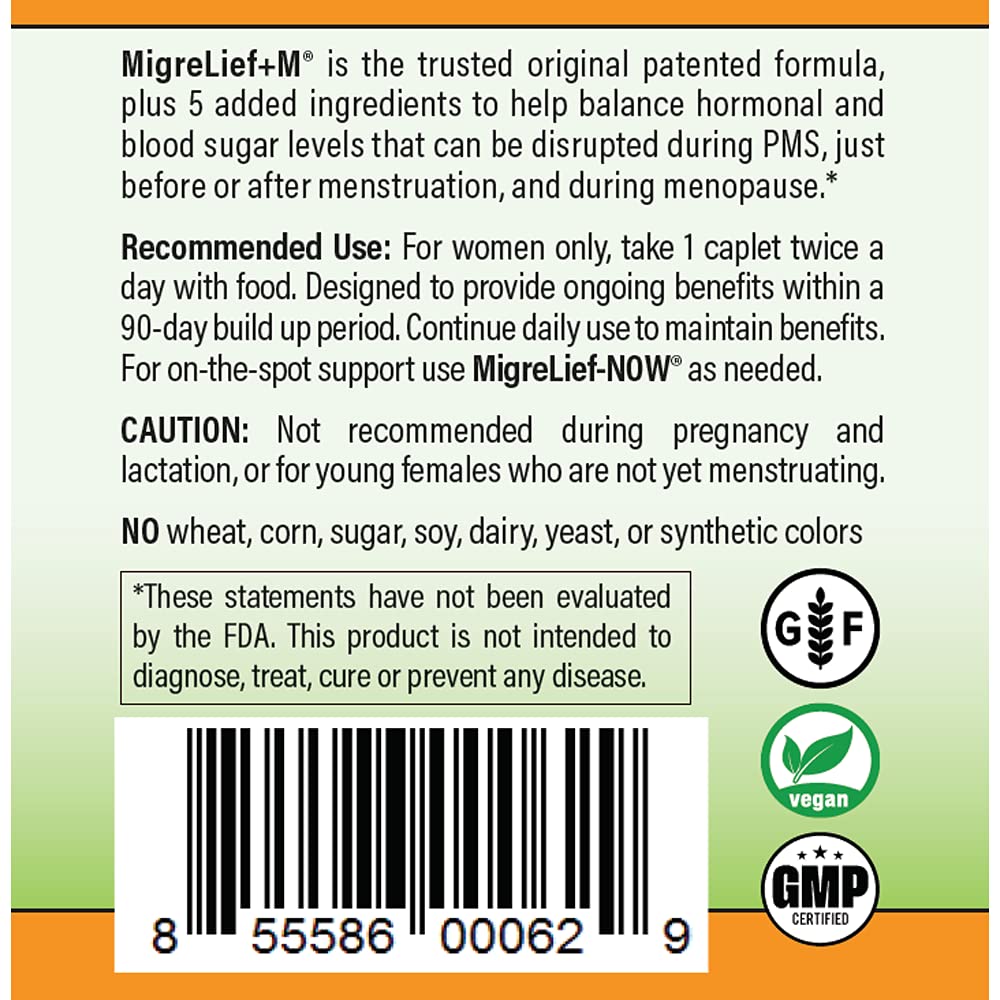 MigreLief M – Advanced Nutritional Support Supplement for Women’s Neurological Health and Head Comfort – 60 Caplets (1-Month Supply)