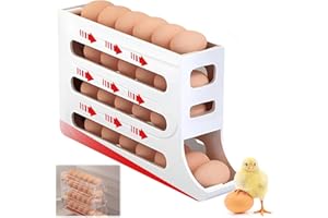 Omaky 30 Eggs Egg Holder for Fridge,4 Tiers Egg Container,Auto Rolling Fridge Egg Organizer for Refrigerator,Space-Saving Egg Dispenser Holder,Fridge Egg Rack Large Capacity Egg Dispenser(White)