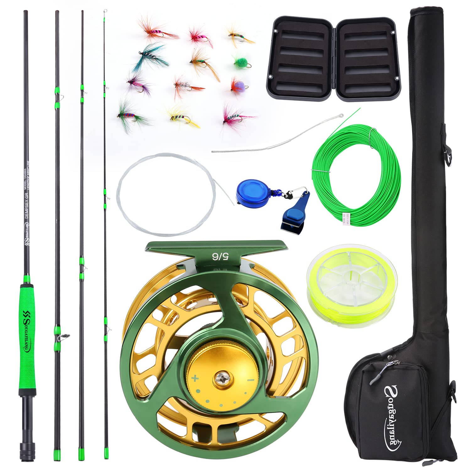 Sougayilang Standard Fishing Combo Starter Kit, 5/6 Weight 9' Fly Rod with SuperPolymer Handle, Accessories, CNC Reel, Carrying Case, Fly Box Case & Fishing Flies