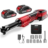 Vkdemer 3/8 Cordless Ratchet Wrench Set, 60FT-LBS Extended Electric Ratchet with 400RPM Variable Speed, 21v Power Ratchet with 2x2.0Ah Battery, 7 Sockets, 1/4 Adaptor, 3"Extension Bar