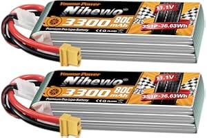 Nihewo 2Packs 11.1V Lipo Battery, 3S Lipo Battery 3300mAh 80C XT60 Connector Compatible with Axial E-flite RC Airplane Helicopter Quadcopter Car Truck Vehicle Boat Models