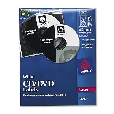Avery White CD Labels for Laser Printers, 40 Disc Labels and 80 Spine Labels 5692
