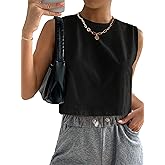 Hilinker Womens Crew Neck Loose Crop Tank Tops Workout Casual Sleeveless T-Shirt