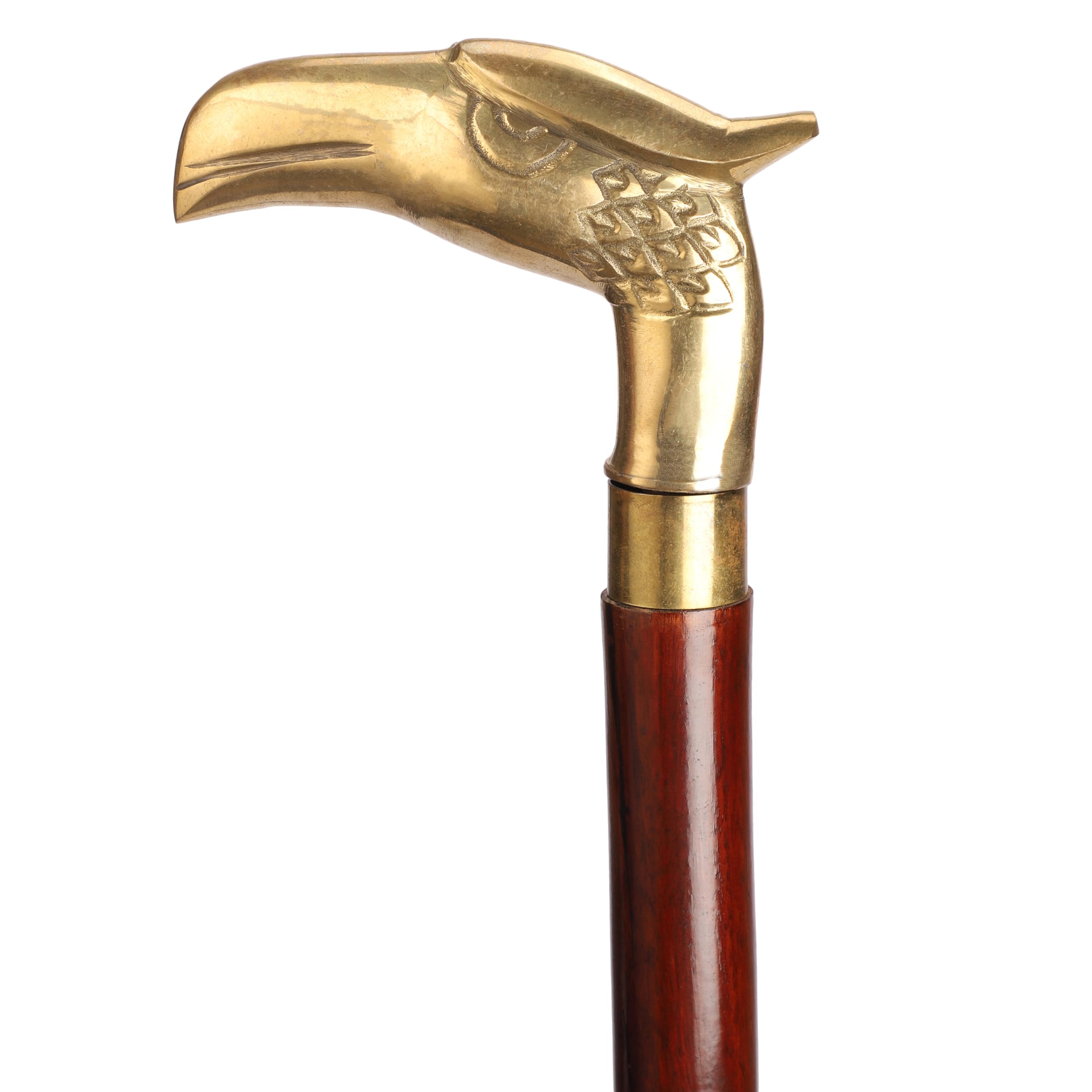 Ajuny Walking Sticks for Men Women Seniors Durable Folding Wooden Canes Eagle Head with Decorative Brass Handle Golden Finish Wood Cane 36 inch