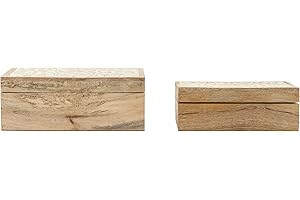 Creative Co-Op Handcarved & Whitewashed Mango Wood Boxes (Set of 2 Sizes)