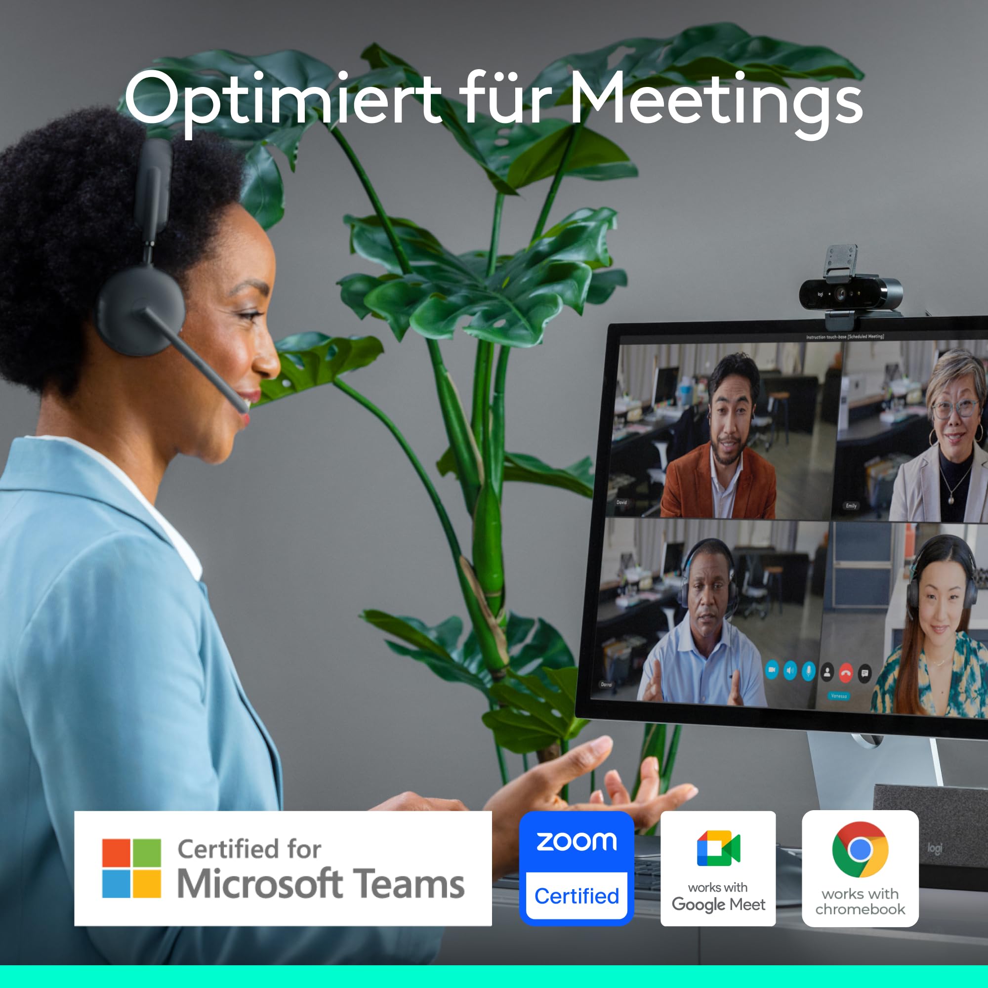 Logitech Brio 4K Webcam, Videogespräche, Mikrofon mit Geräuschunterdrückung, automatische HD-Belichtungskorrektur, Microsoft Teams, Zoom, Google Voice, Meet, PC/Mac/Notebook/MacBook - Graphit 7