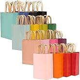 qiqee 60 pcs Kraft Bags with Handles 7.6"x4.75"x10.5" Medium Gift Paper Bag 16 Different Solid Color Bags