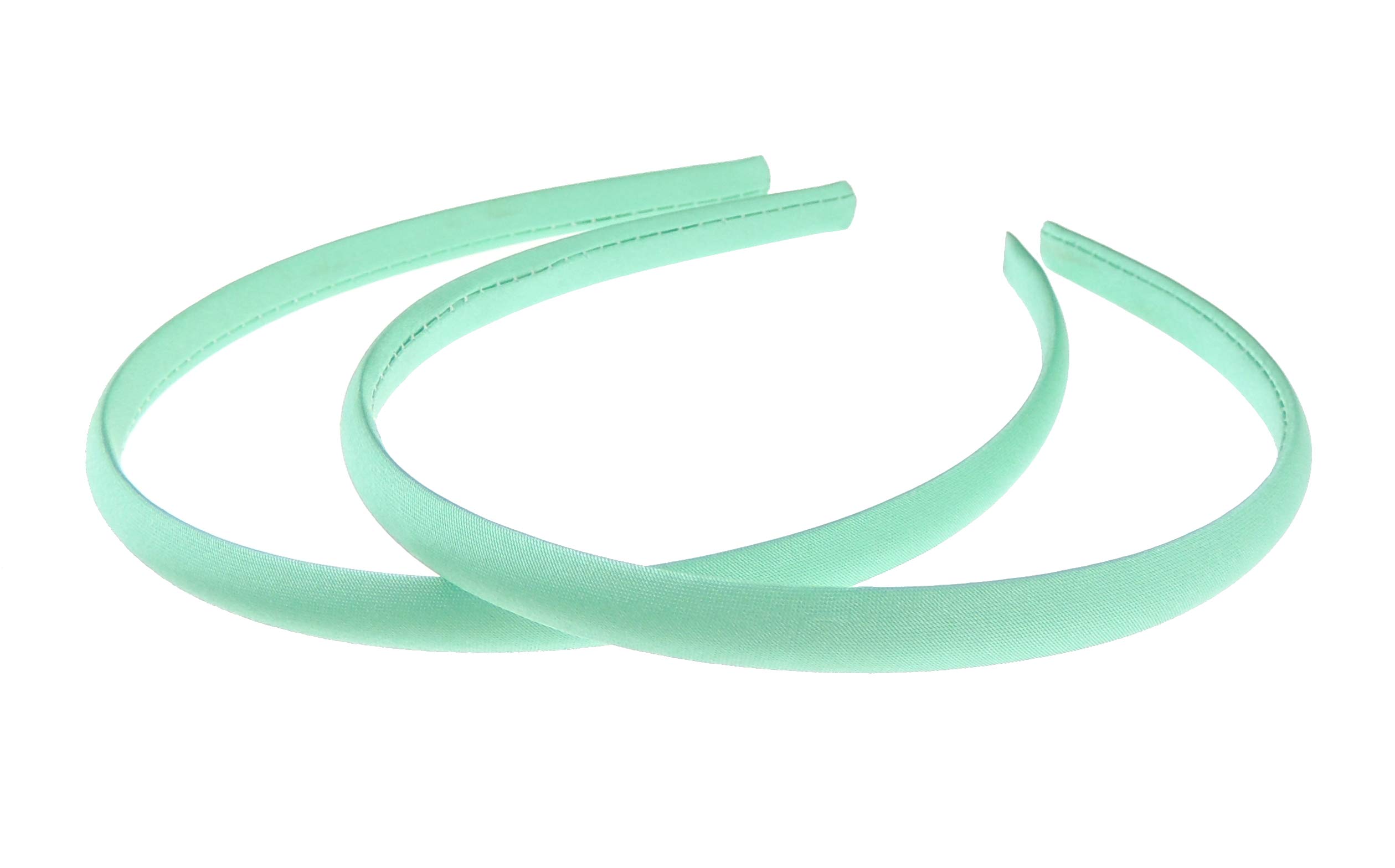 Pair of 2 Slim Thin 1cm Satin Covered Teens Girls Bridesmaid Basic Party Satin Plain DIY Alice Headband Hairband Head Hair Band Kids School Uniform (Aqua, One Size)