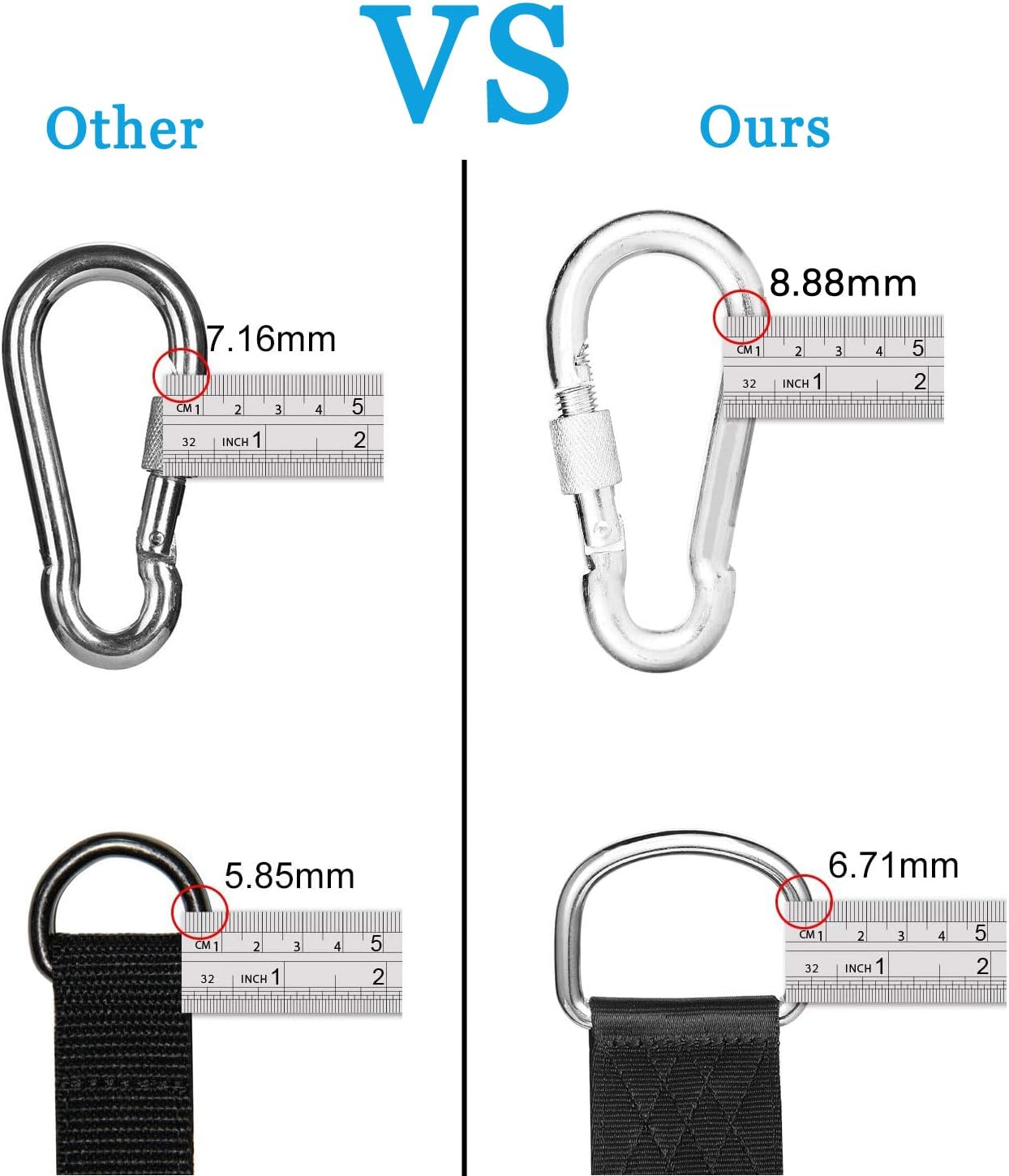 xocome 2 Pcs Tree Swing Hanging Straps,150cm Long Straps with 2 Heavy Duty Safety Lock Carabiner Hooks Holds Up to 800 kg - Image 4