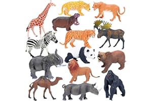 BOLZRA Safari Animals Figures Toys, Realistic Wild Zoo Animal Figurines, Plastic African Jungle Animals Playset for Kids Toddlers, 14Pcs Birthday Gifts Christmas Stocking Stuffers