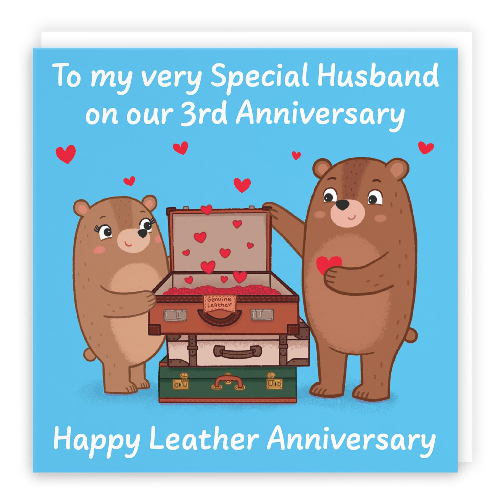 Hunts England - Husband 3rd Anniversary Card - Leather Anniversary - Third Anniversary - 3 Years - Cute Fun Bears Card - Love Story Collection