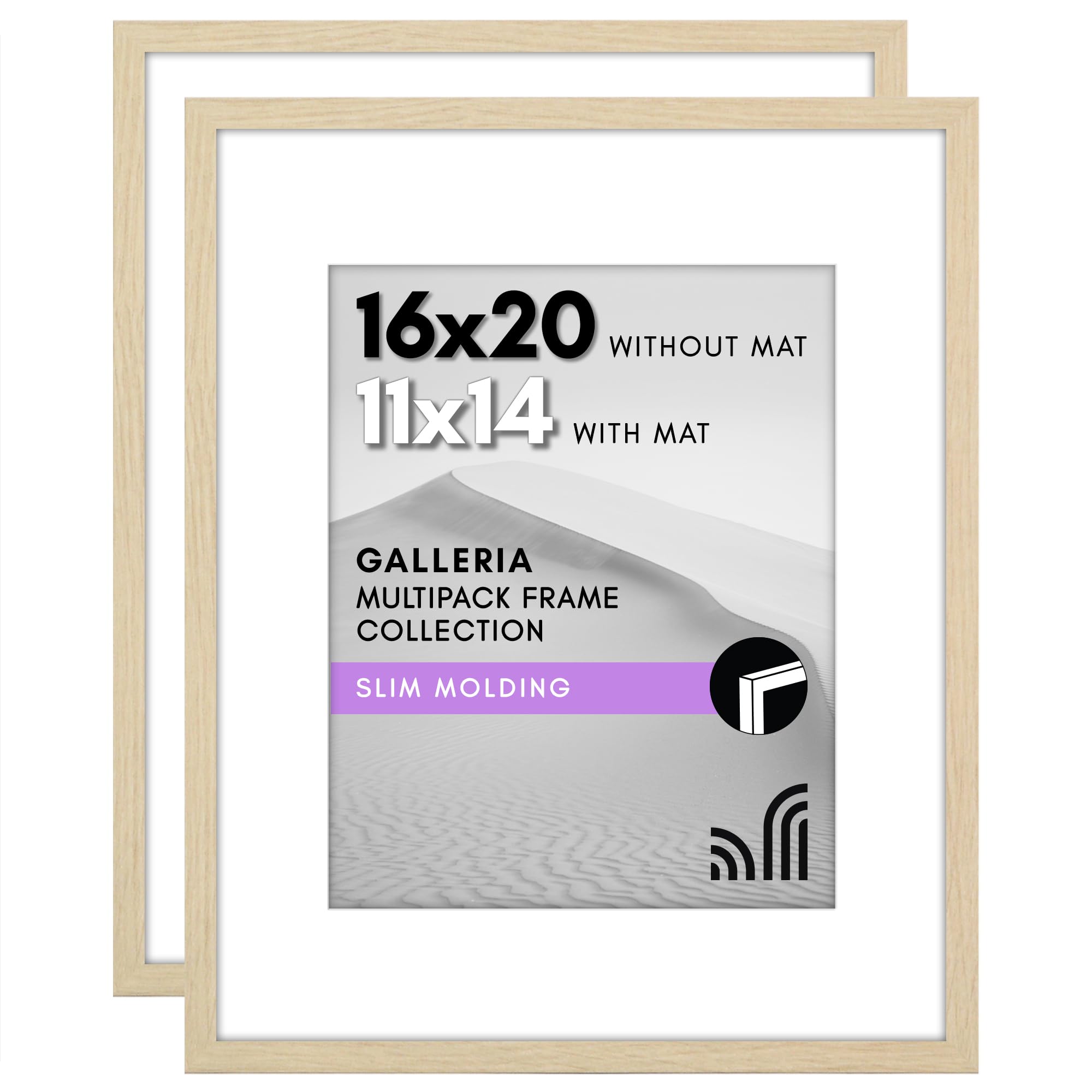 Photo 1 of **NEEDS REPAIR**Americanflat 16x20 Picture Frame with Polished Plexiglass - Set of 2 - Use as 11x14 Frame with Mat or Display 16x20 Photo Without Mat - Galleria Collection - Picture Frames for Wall - Natural Oak