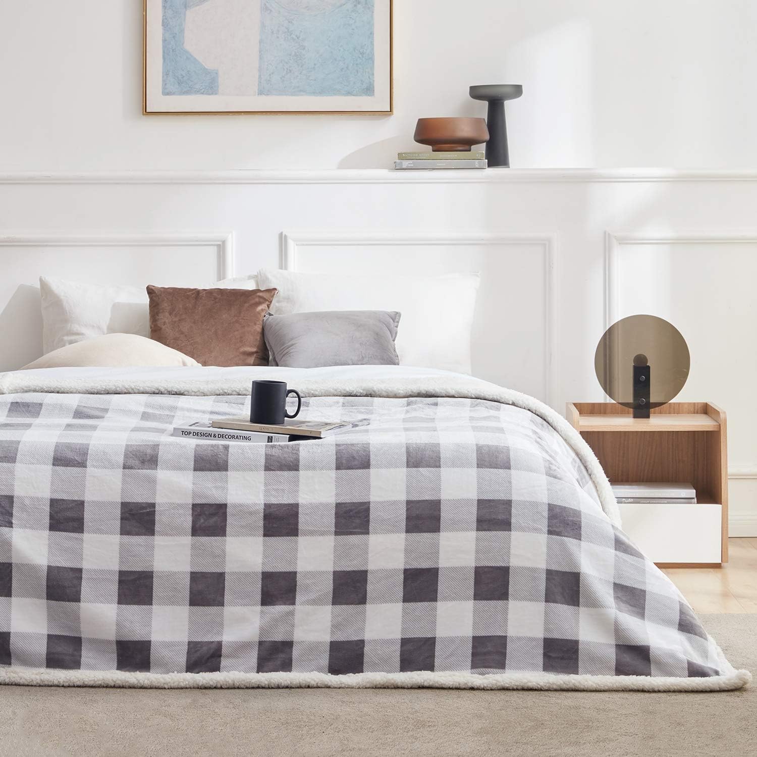 Touchat Sherpa Plaid Throw Blanket, Fuzzy Fluffy Soft Cozy Blanket, Twin Size Plush Fleece Flannel Plush Microfiber Blanket for Couch Bed Sofa (60" X 70", Plaid Grey): Home & Kitchen