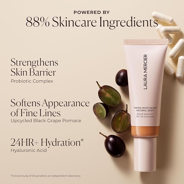 LAURA MERCIER TINTED MOISTURIZER NATURAL DEWY WITH SPF 30: 24HR+ HYDRATION, LONG LASTING, SHEER TO LIGHT, BUILDABLE COVERAGE, DEWY FINISH, IMPROVE SKIN TONE AND TEXTURE, SKIN TINT, FAWN