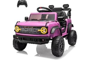 YOFE 12V Ride on Toy for Kids, Ford Bronco Raptor Kids Electric Car with Parent Remote Control, Battery Powered Truck Car with 4-Wheel Suspension, LED Light, Bluetooth, 3 Speeds (12V, Pink)