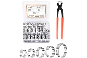 VIGRUE 105Pcs Single Ear Hose Clamps with Pincer, 10.8-29.6mm Constant Tension Crimp Stepless Cinch Rings Crimp Kit for PEX Tubing Pipe Fitting Connection Water Pipe, Plumbing and Automotive Use
