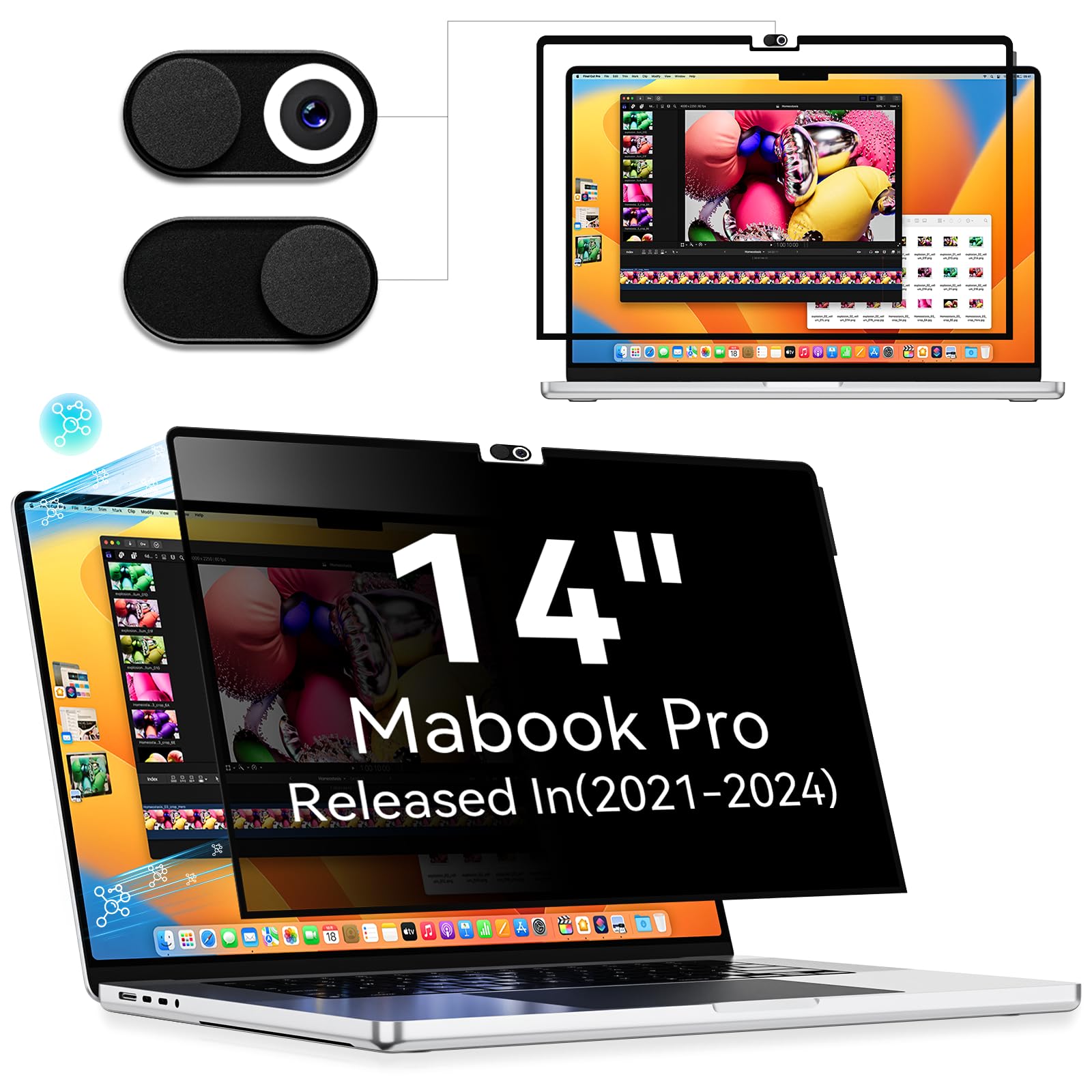 Photo 1 of Privacy Screen Protector for MacBook Pro 14 Inch (2021-2024, M1, M2), Easy On/Off Removable Anti Spy Blue Light Glare Cover Shield, Laptop Privacy Filter for Mac Pro 14in (A2918/A2992/A2442/A2779)