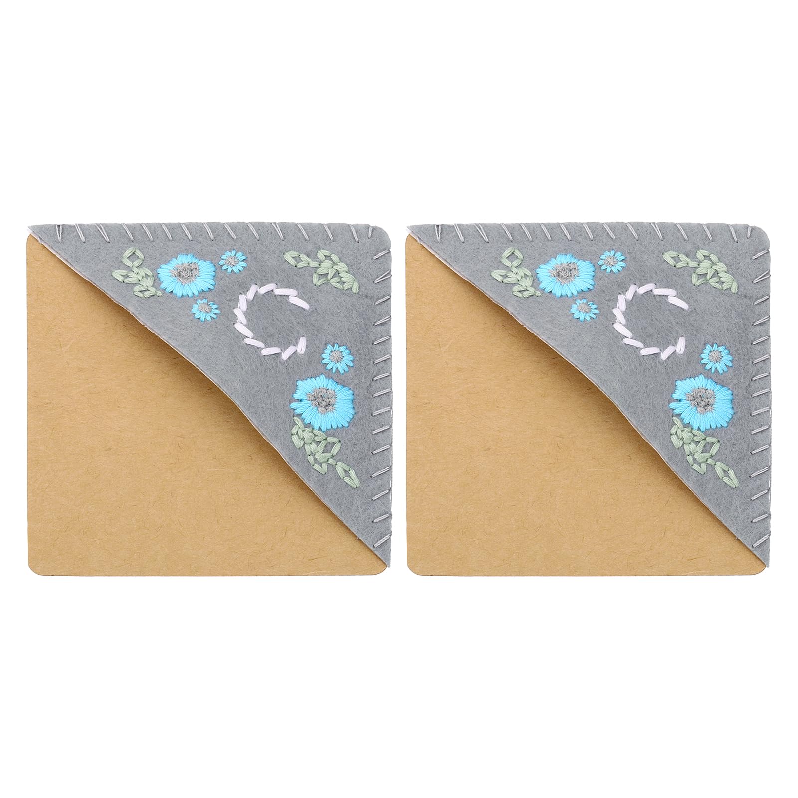 PATIKIL 2pcs Corner Bookmark, Letter Book Mark Personalized Embroidered Bookmark Cute Letter Book Mark Flower Felt Triangle for Reading Women Men Book Lovers Gift Teacher, Grey, Letter C