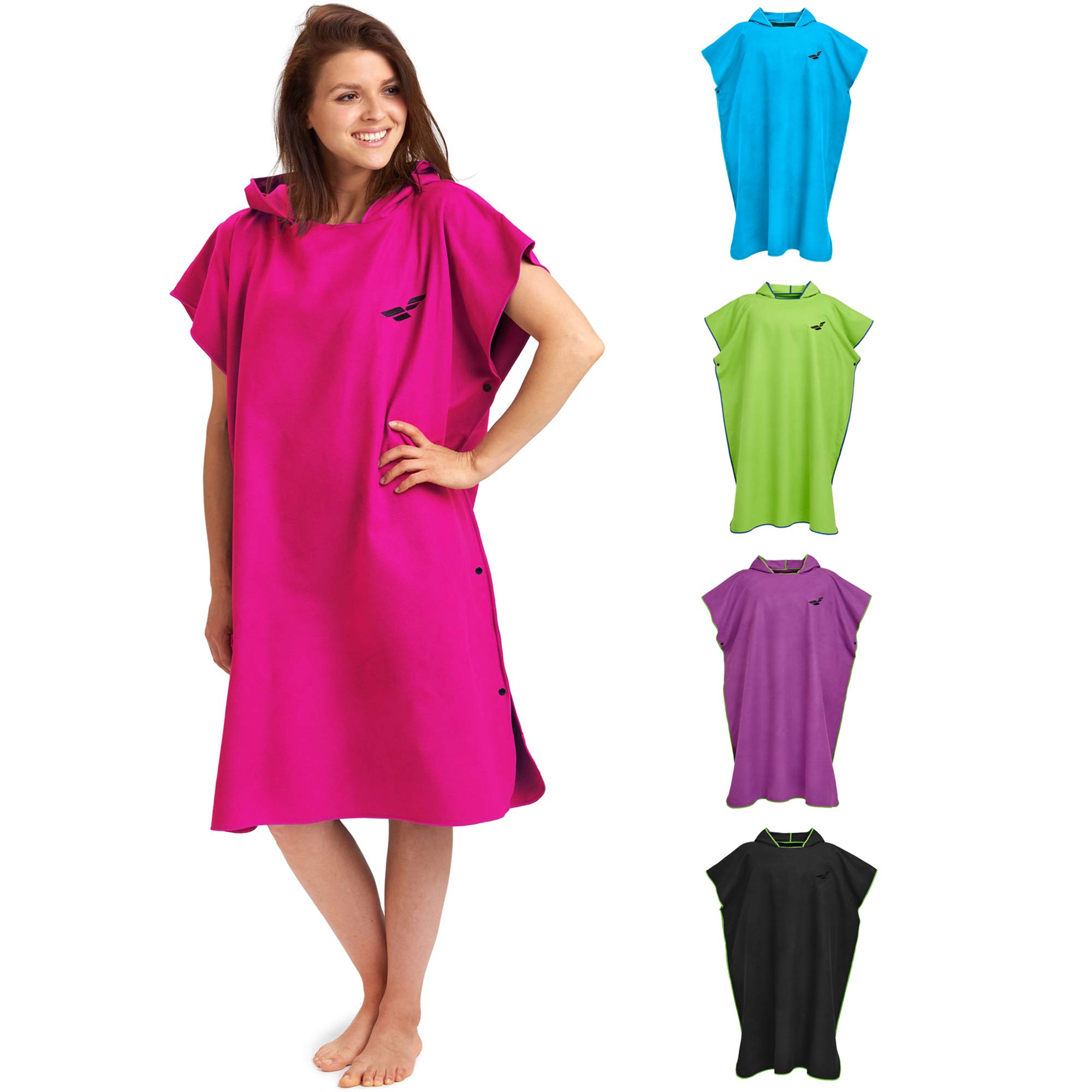 Fit-Flip Poncho Towel - Microfibre Changing Robe Adult - Swim and Surf Beach Robes - Quick Dry Hooded Swimming Towel for Men and Women - size L, Pink