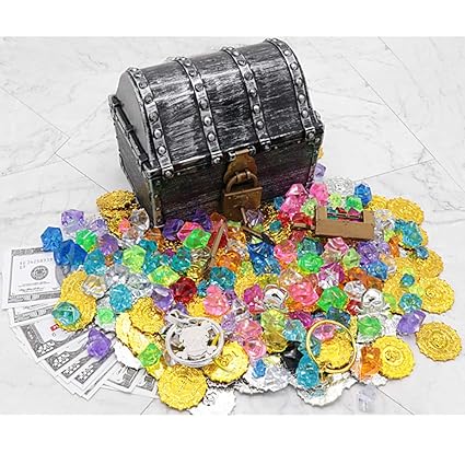 Thboxes Antique Simulation Plastic Large Pirate Treasure Chest Childrens Toy Party Performance Props 17x14x13.5cm 1#