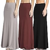 Real Essentials 3 Pack: Women's Ultra-Soft Flowy Maxi High Waisted Long Skirts (Available in Plus Size)