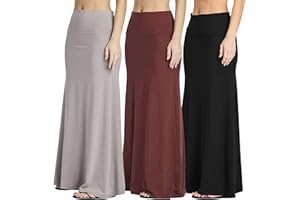 Real Essentials 3 Pack: Women's Ultra-Soft Flowy Maxi High Waisted Long Skirts (Available in Plus Size)