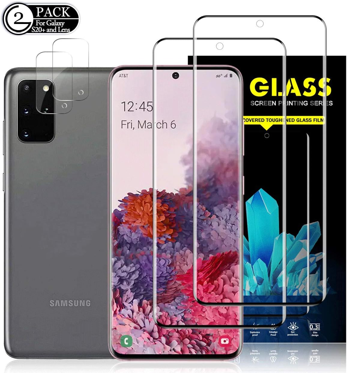 Galaxy S20 Plus HD Clear Screen Protector+Camera Lens Screen Protectors by YEYEBF, [2 Pack+2 Pack] [Fingerprint Recognition] [Anti-Scratch] Nano Full Coverage Screen Protector