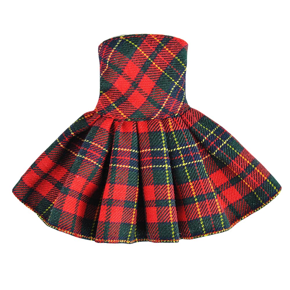 E-TING Santa Clothing for elf Doll Christmas Decoration (Red-Green Plaid Dress)