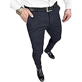 PLEPAN Men's Slim Fit Stretch Dress Pants Skinny Tapered Suit Trousers with Expandable Waist