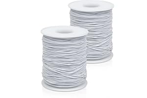 2PCS White Elastic Bracelet String, 1mm Elastic Cord for Beading Rainbow Stretchy String with Beading Needle for Bracelets, S