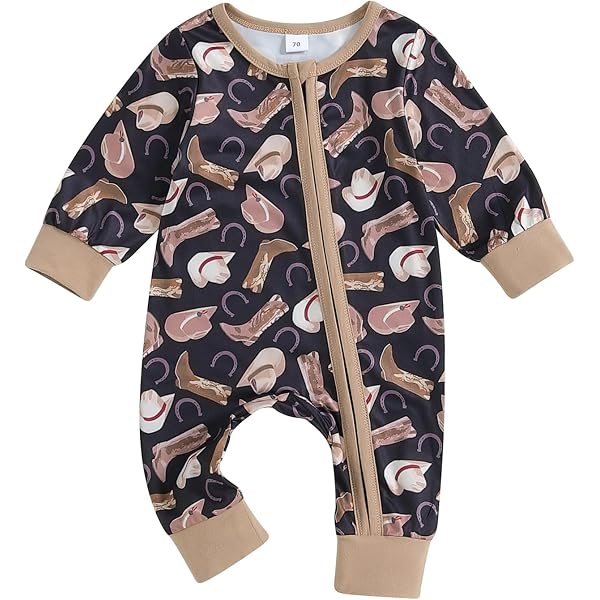 Adorable Cow Print Baby Onesie - Long Sleeve Zip-Up Romper For Newborn Boys & Girls, Western Style Bodysuit