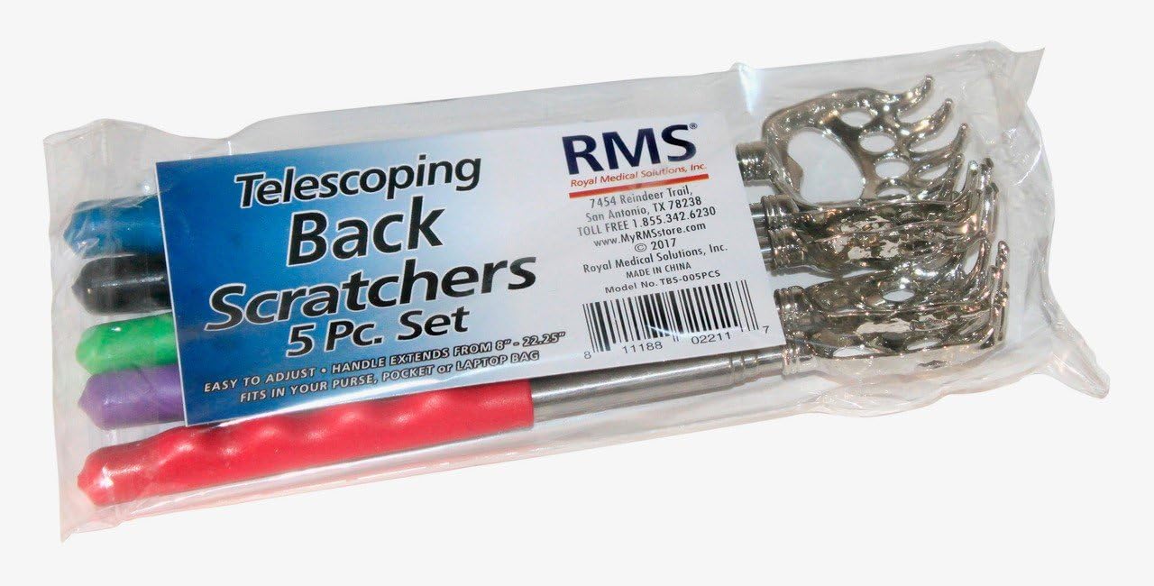 RMS 5 Pack Telescoping Back Scratcher - Extendable Telescope Back Scratchers - Bear Claw Metal Telescopic Backscratcher Eliminating Back Itching in Black, Blue, Green, Purple, Red Color: Health & Personal Care