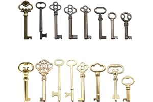 LLHHS 16 Pcs Skeleton Key Set,Key Replacement,Skeleton Keys for Antique Furniture,Grandfather Clock,Vintage Clocks,Antique Cabinets,Old Cabinets,Chinese Cabinets,Old Doors