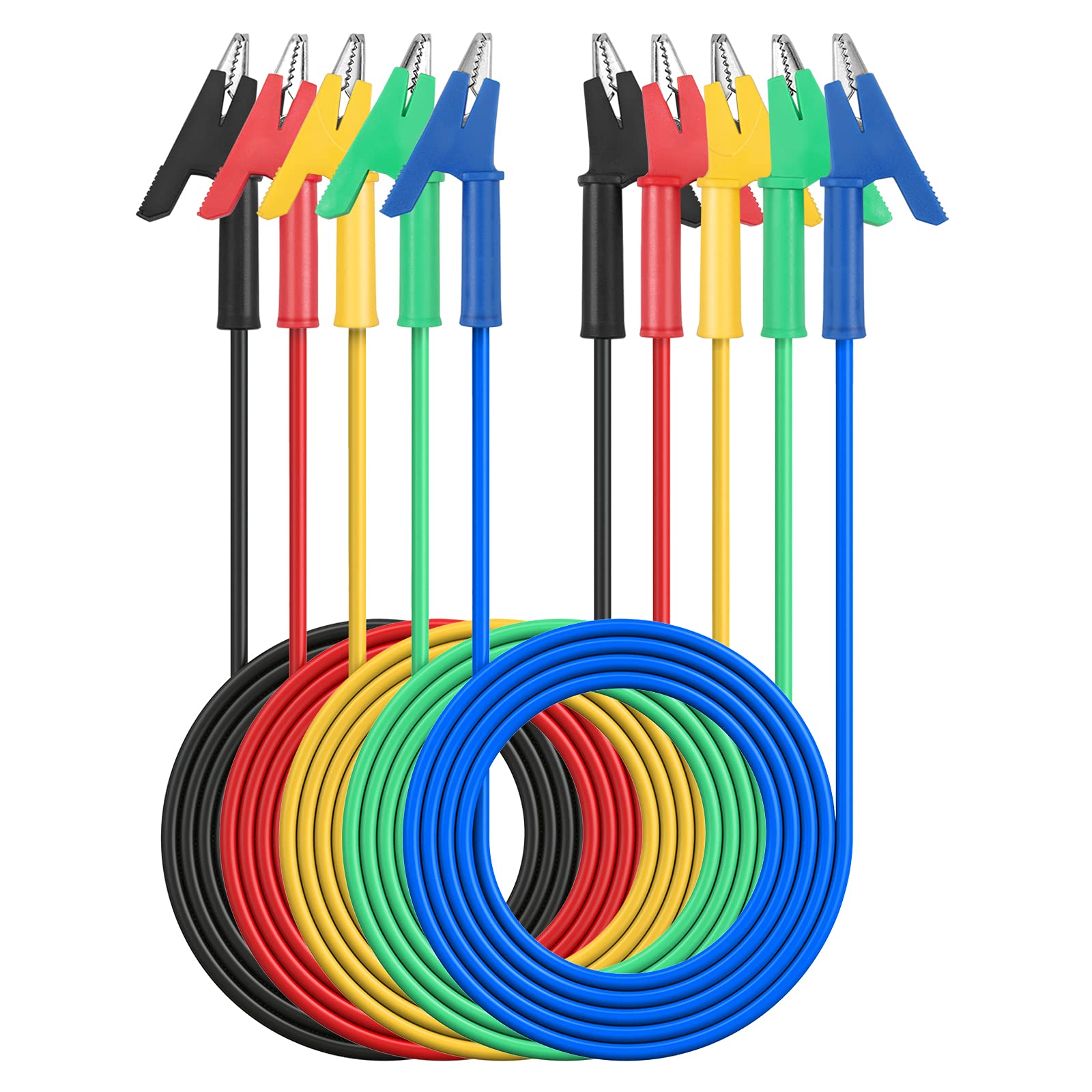 AMTOVL Double Ended Alligator Crocodile Clips - 5PCS Test Leads Dual Ended Crocodile Wire Cable with Insulators Clips Test Flexible Copper Cable 1M 15A/1000V 18AWG