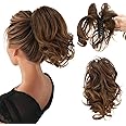 CJL HAIR Claw Clip Short Ponytail Hair Extensions DIY Bendable Metals Messy Bun Hair Piece for Wonen Wavy Curly Synthetic Fake Hairpieces Light Brown and Light Auburn Tips