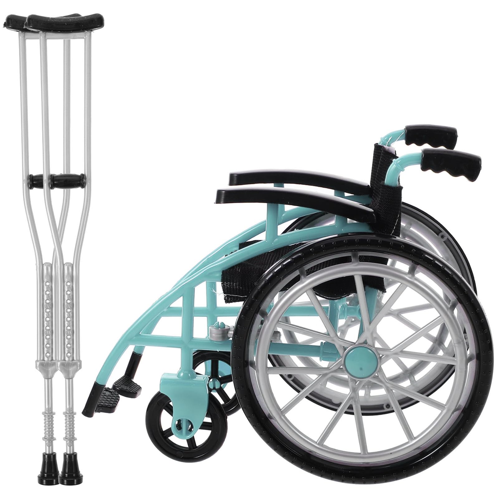 Photo 1 of 1 Set Wheelchair Toys Mini Crutch Models Dollhouse Realistic Mobility Indoor Doll Wheelchair Baby Play Wheelchair Accessories Wheelchair Decorations Model Wheelchair Plastic Green
