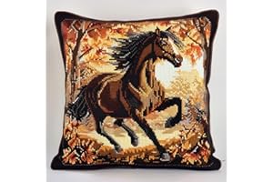 Walluminati Embroidery Pillowcase Kits, Animal Horse 11CT Cross Stitch Cushion Cover Embroidered Pillowcases to Embroidery Pi