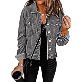 GRAPENT Women's Basic Button Down Long Sleeve Stretchy Jean Trucker Denim Jacket