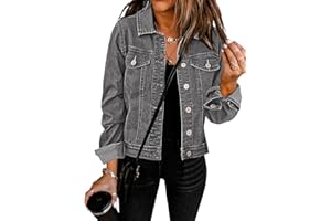 GRAPENT Women's Basic Button Down Long Sleeve Stretchy Jean Trucker Denim Jacket