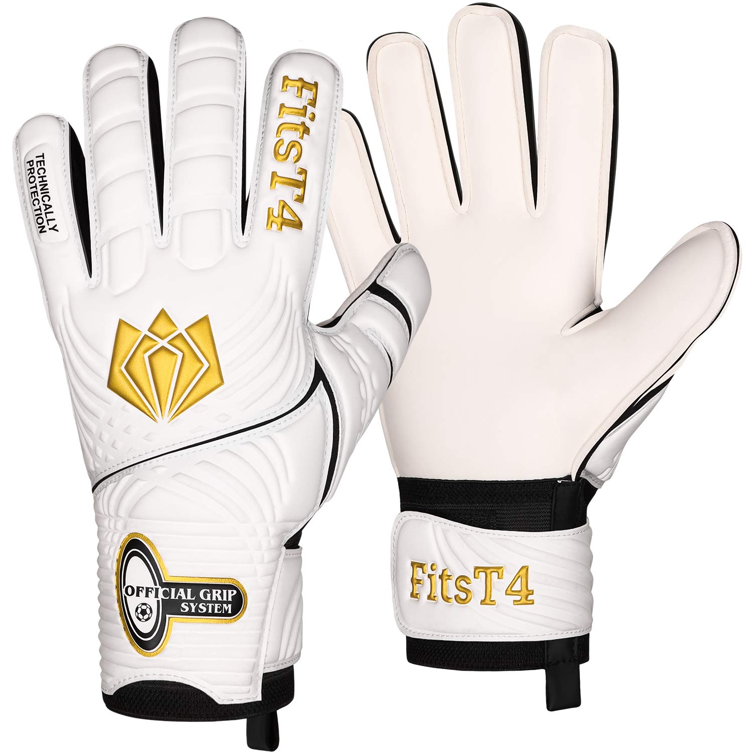 FitsT4 Goalie Goalkeeper Gloves with Fingersaves & Super Grip Palms